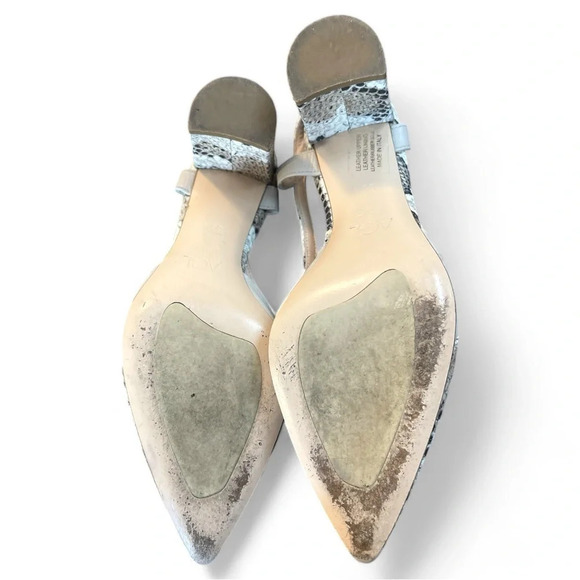 AGL Pumps 35.5 Slingback Block Heel Shoes Snake Skin Office Work Pointed Toe - Picture 6 of 11